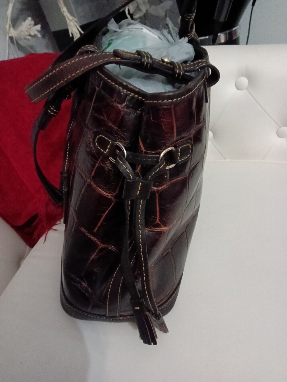 Dooney & Bourke Classic Croc-Embossed Brown Leather Satchel - Picture 5 of 15